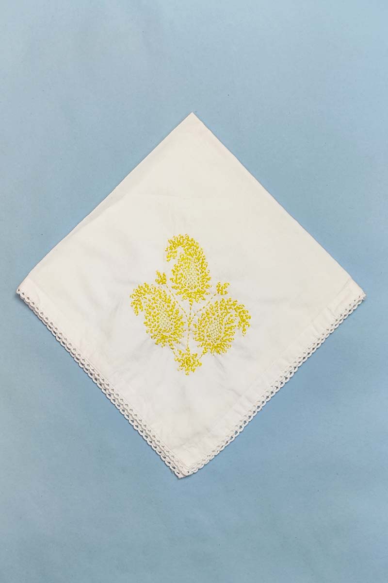 Hand Embroidered Tepchi Work White Cotton Lucknowi Chikan Tea Napkin (Set of 5pcs)